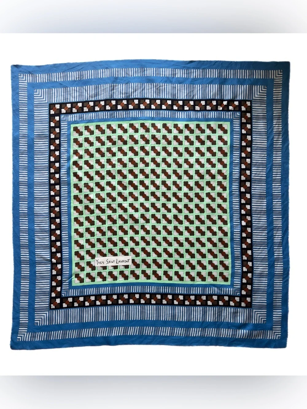 RARE 70s Yves Saint Laurent YSL Vintage Silk Scarf Geometric Mod Print 34”x34”